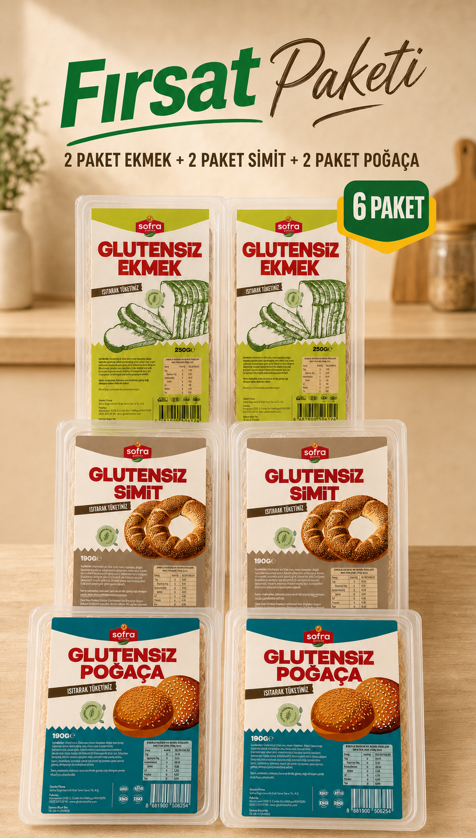 Glutensiz Ekmek, Poğaça ve Simit Fırsat Seti (2'şer Paket)