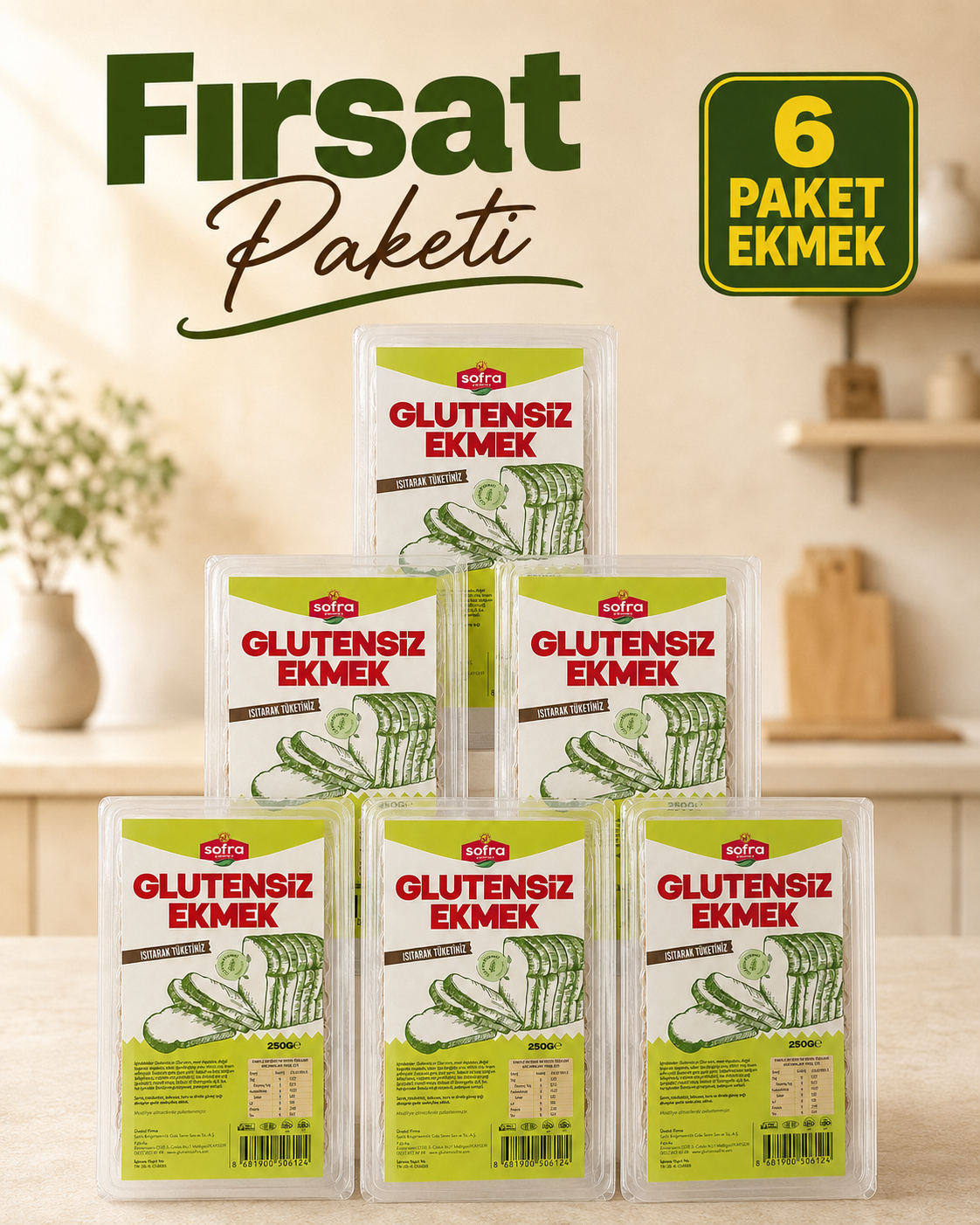Glutensiz Ekmek 6'lı Fırsat Paketi (6 x 250 Gr)