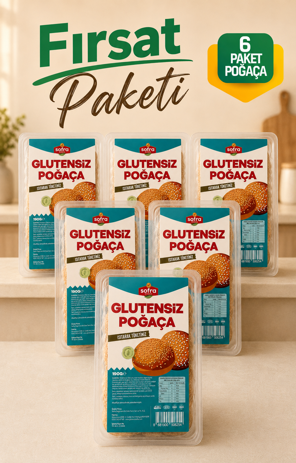 Glutensiz Poğaça 6'lı Fırsat Paketi (6 x 190 Gr)