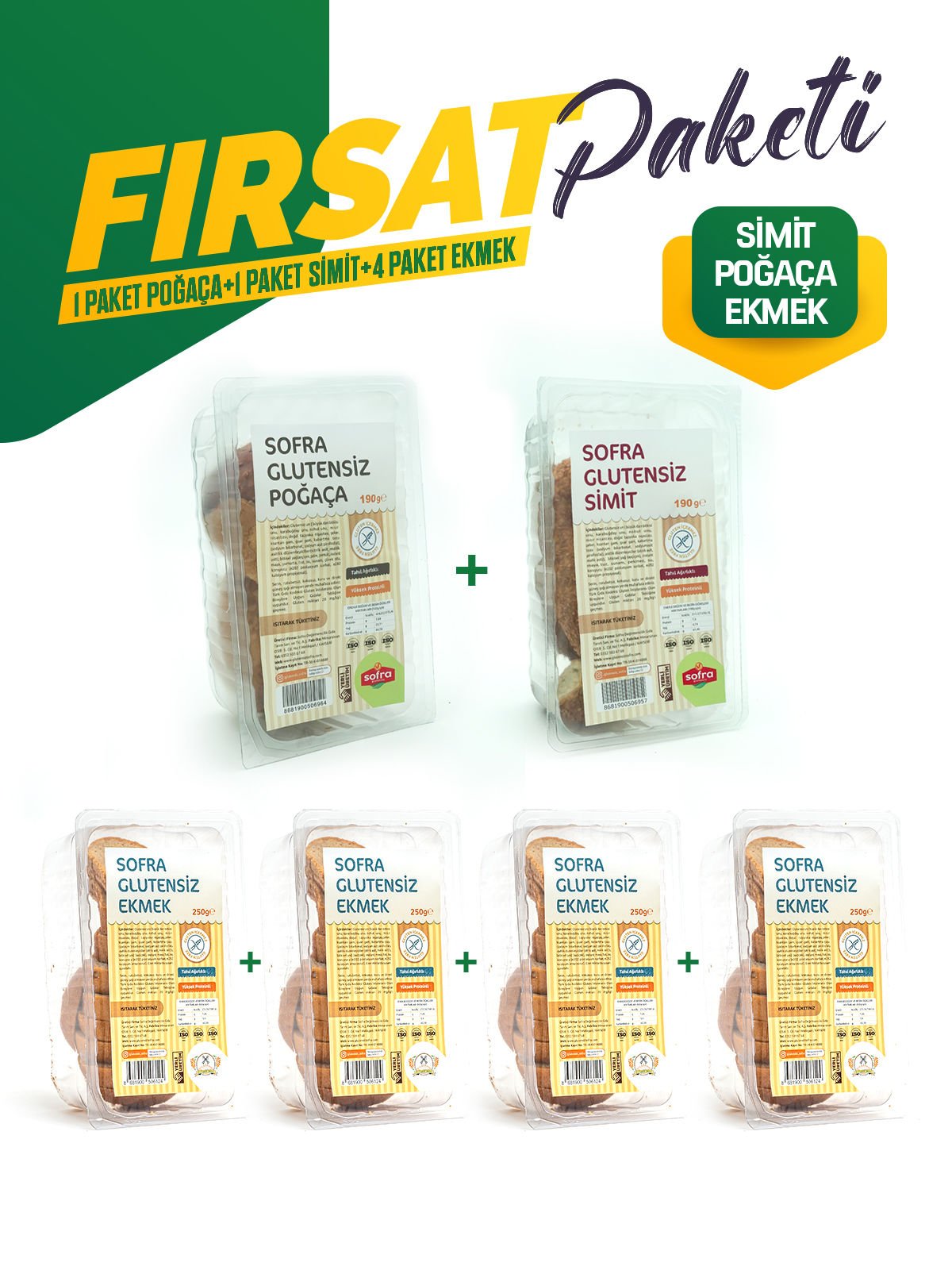 Glutensiz Fırsat Seti Ekmek + Poğaça + Simit