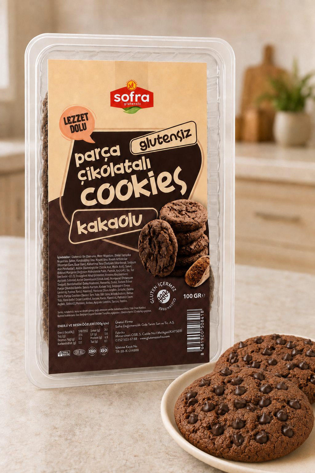 Glutensiz Kurabiye - Kakaolu Parça Çikolatalı Cookies 100 Gr.