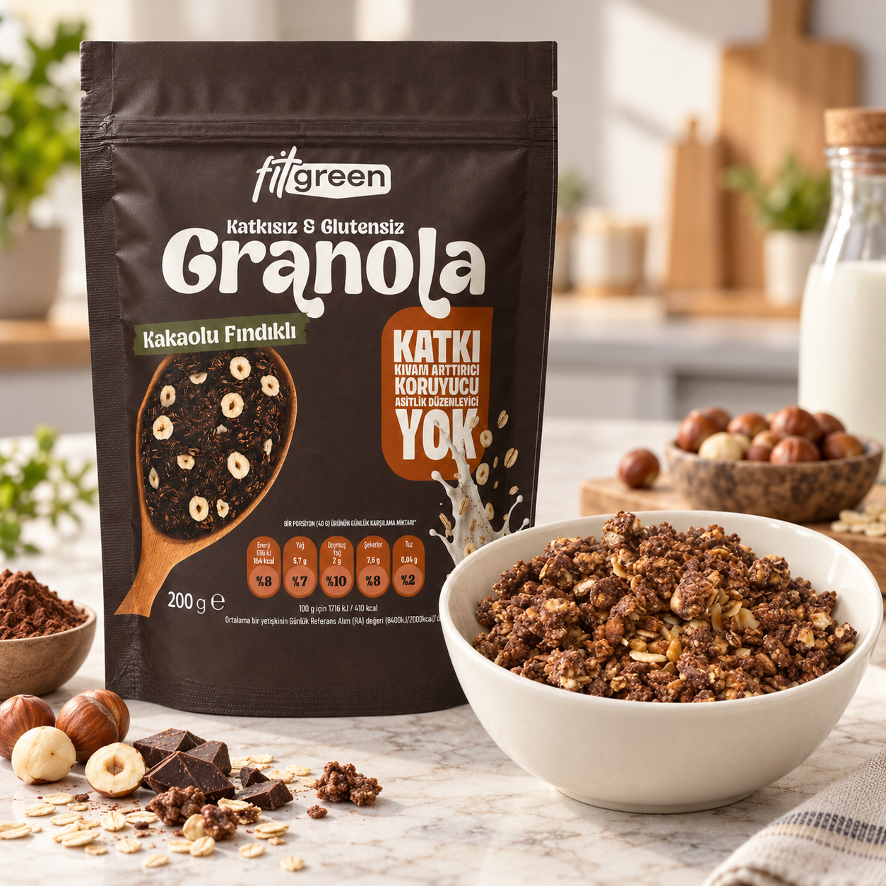 Fitgreen Glutensiz Kakaolu Fındıklı Granola 200gr