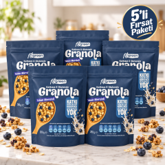 Fitgreen Glutensiz Yaban Mersinli Granola 5'Li Fırsat Paketi